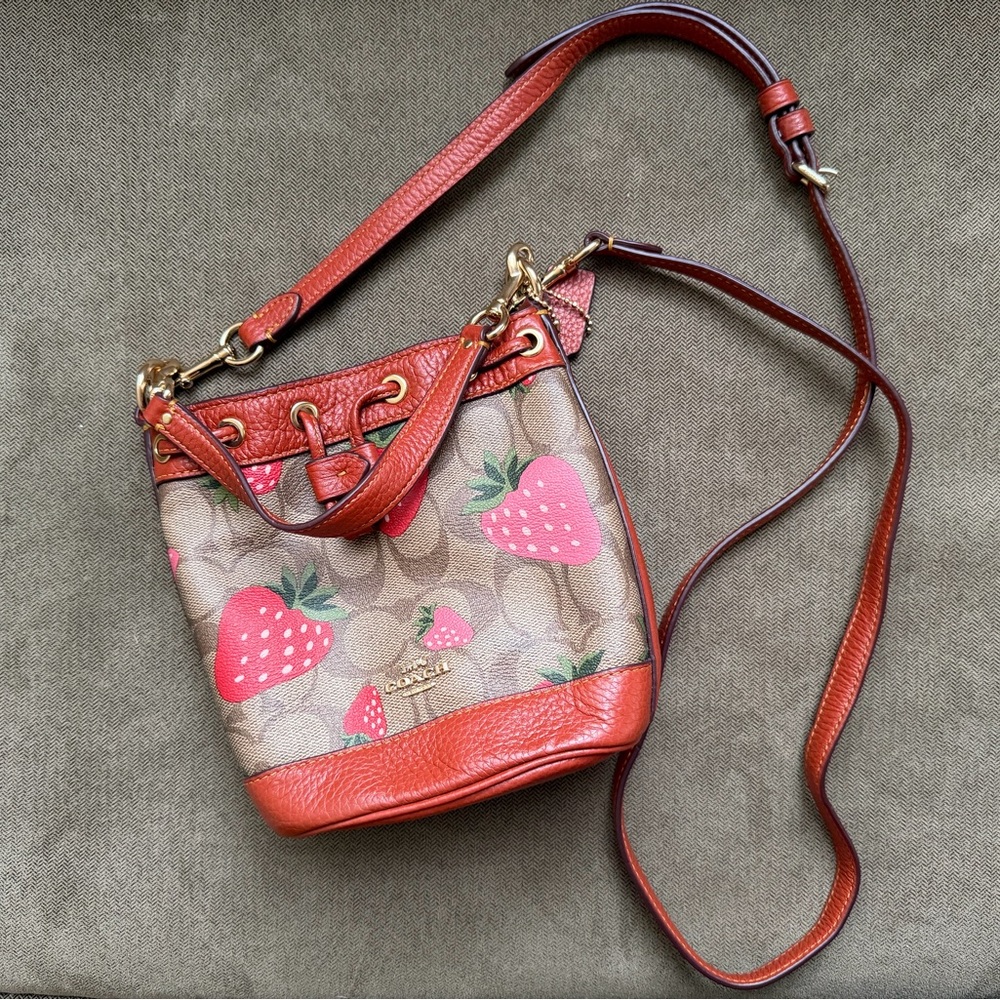 Coach Red and Tan Strawberry Crossbody Bag